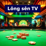 Lương sơn TV immerses players in an exciting online casino atmosphere featuring vibrant poker tables, lively crowds, and bright slot machines.