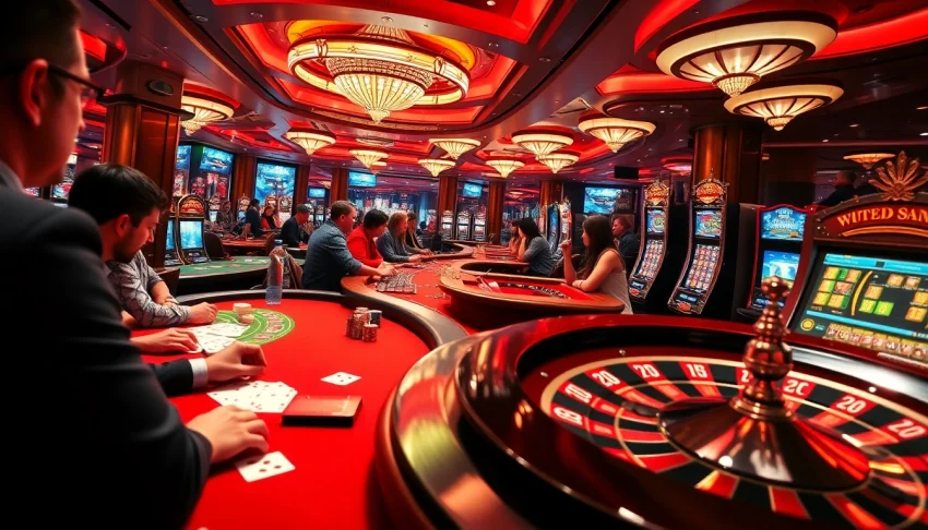 Excited players at a luxurious casino table engaging in thrilling games, highlighting the essence of https://789betthailan.com/ online gambling experience.
