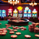 Players gather around a poker table at a casino, engaging in thrilling games available at https://okfun.accountant/.