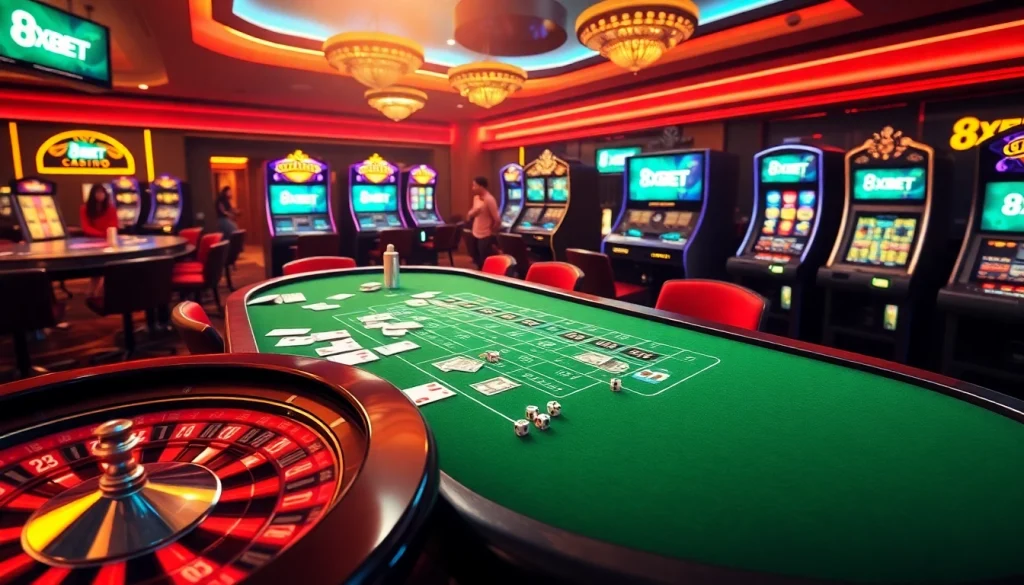 Experience the thrill of 8XBET Casino with exciting games, vibrant roulette wheels, and dynamic betting activities.