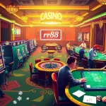 Experience the vibrant casino ambiance at https://rr88.com.se/, with players engaged in exciting gaming activities like poker and slots.