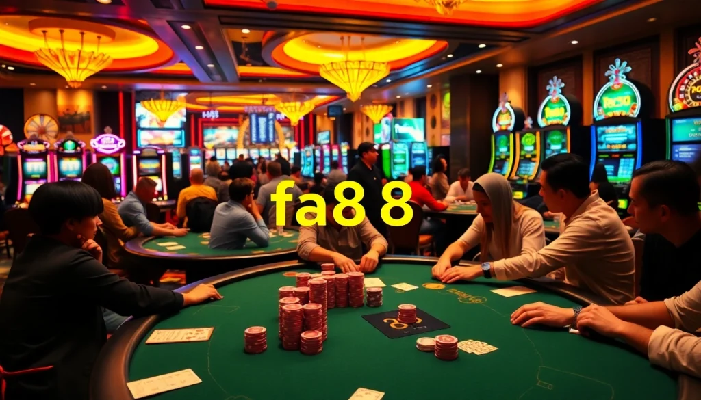 Experience the thrill of fa88 casino with players engaging at immersive poker tables.