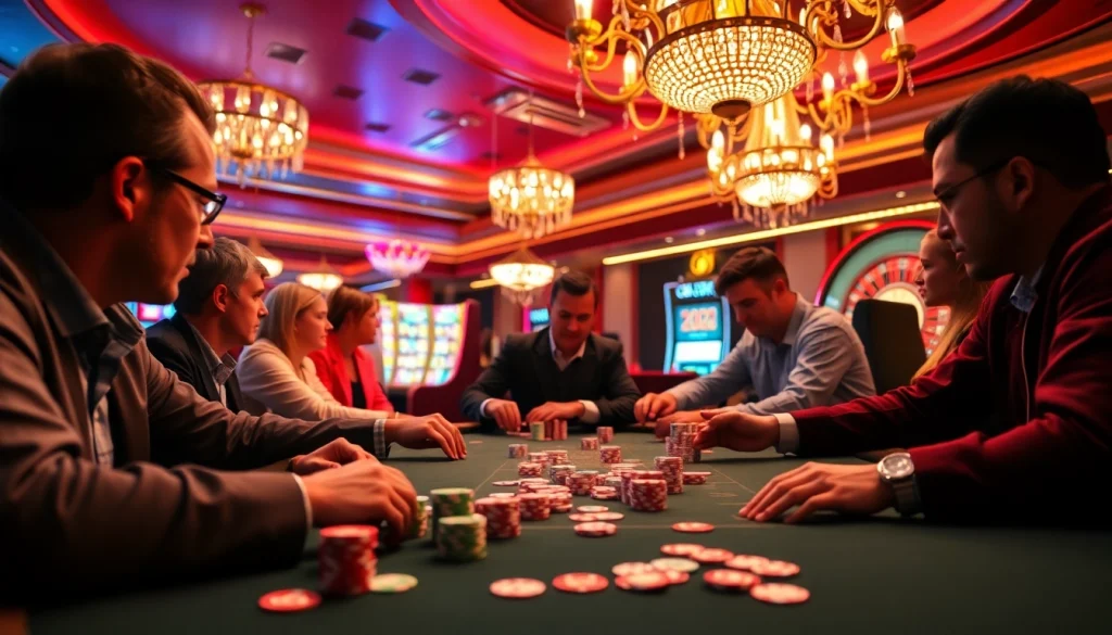 Experience thrilling poker action with chips and cards at https://mm88.com.se/, featuring a lively casino atmosphere.