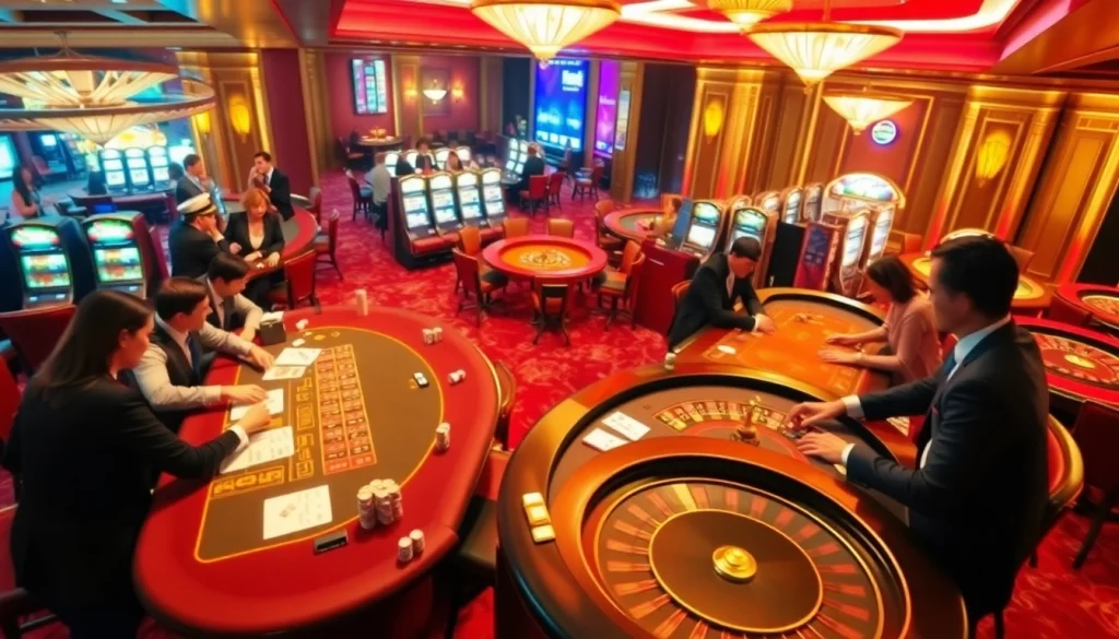 Experience the thrill of rr88 in a lively casino atmosphere, featuring intense card games and vibrant slot machines.