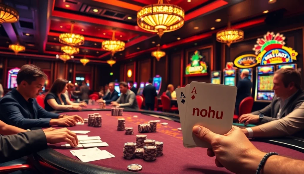 Nohu dominates the high-stakes poker table as players strategize their next big win in a vibrant casino scene.