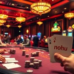 Nohu dominates the high-stakes poker table as players strategize their next big win in a vibrant casino scene.