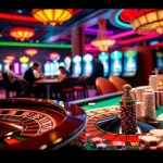U888 casino scene with players at roulette and poker tables, showcasing vibrant energy.