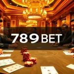 Experience an exhilarating poker game at 789BET casino, showcasing vibrant chips, intense players, and luxury.