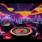 Experience the excitement at RR88's casino floor with lively games, vibrant tables, and eager players.