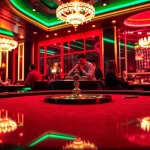Players enjoying a thrilling poker game at Nhà Cái 8XBET casino, surrounded by vibrant neon lights.