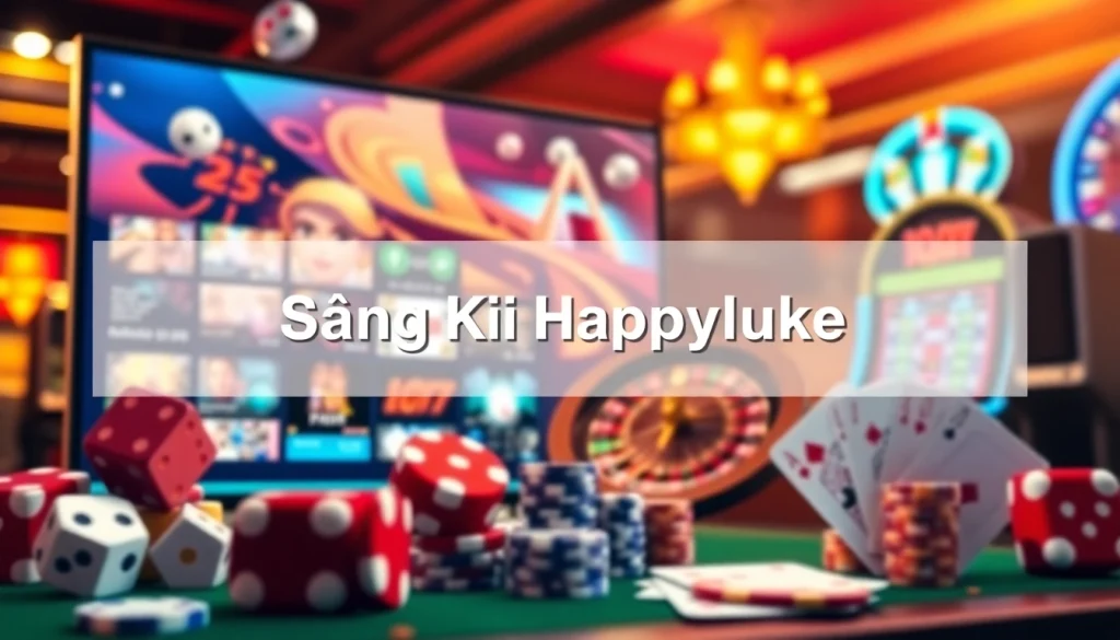 Đăng Ký Happyluke with vibrant online casino gameplay, featuring roulette and slot machines.