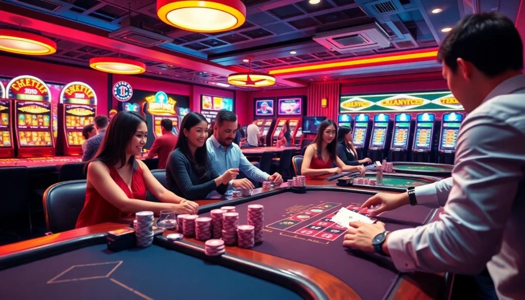 Experience the thrill of gambling at https://rr88.com.se/ with lively players at casino tables featuring cards, chips, and dice.