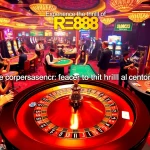 Experience the excitement of RR88 with players engaging at the casino tables and roulette wheel.