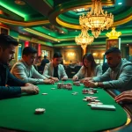 Khin789’s vibrant poker game scene captures the excitement of casino play, featuring intense players and luxury decor.