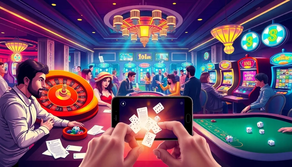 Experience thrilling moments at https://188v.ink/ with players enjoying poker and roulette tables in a vibrant casino setting.