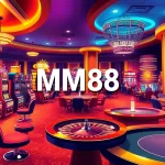 Experience the electrifying atmosphere of MM88 Casino with vibrant slot machines and intense poker action.