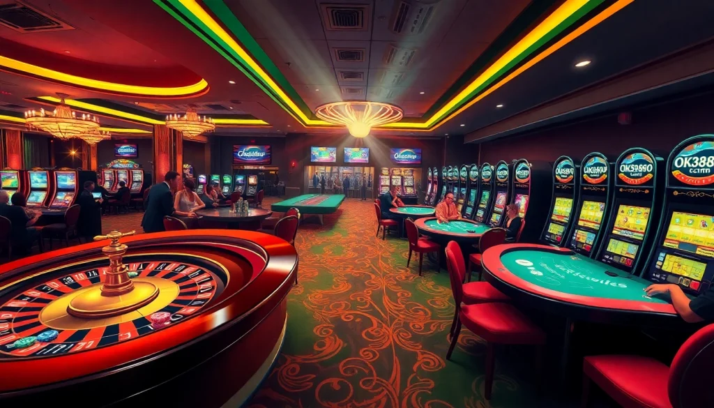 Experience the thrill of casino gaming at ok8386.com with luxurious tables and vibrant slot machines.