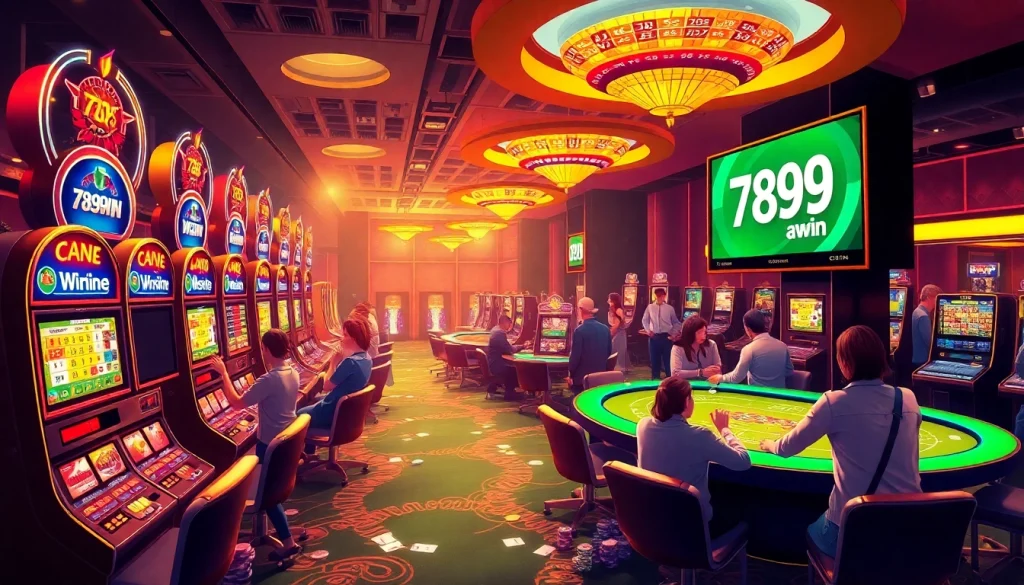 Exciting casino scene with players enjoying games at 789win, highlighting vibrant tables and slots.