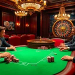 Players at a high-stakes poker table in an upscale casino featuring the logo of XX88 amidst vibrant décor and chips.