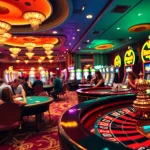 Experience the excitement of BetVIP casino games with vibrant players at tables and spinning roulette.