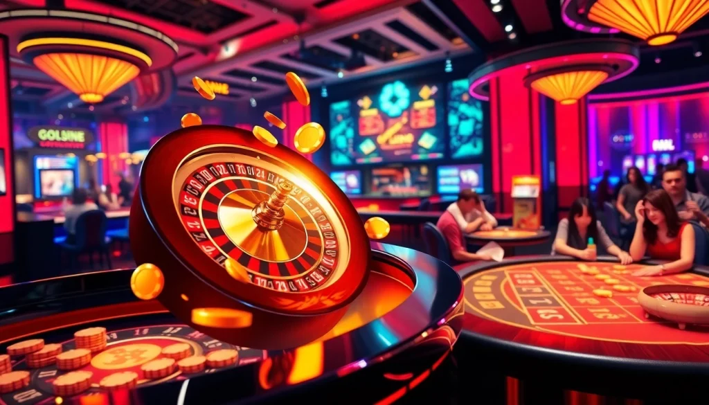 Experience thrilling gameplay at bj88win.live with an immersive virtual casino scene featuring roulette, chips, and vibrant animations.